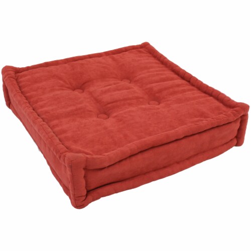25-inch Square Corder Floor Pillow with Button Tufts - Cardinal Red Perspective: front