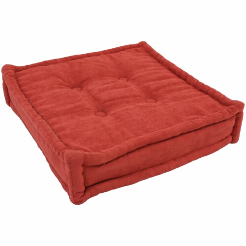 20-inch Square Corded Floor Pillow with Button Tufts - Cardinal Red Perspective: front