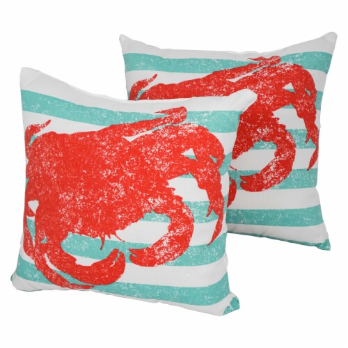 Blazing Needles 17-inch Outdoor Spun Polyester Throw Pillows (Set of 2) - King Crab Island Perspective: front