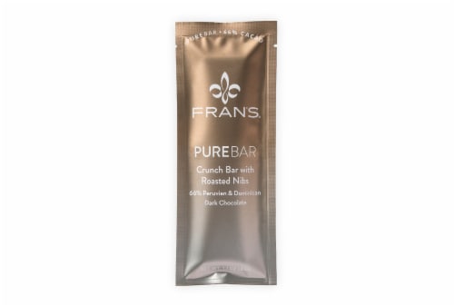 Fran's Chocolates Crunch with Roasted Nibs 66% Dark Chocolate Bar Perspective: front