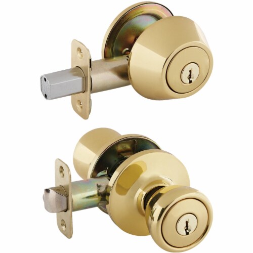 Ultra Howard Berger Polished Brass Deadbolt and Door Knob Combo 83969 Pack of 6 Perspective: front