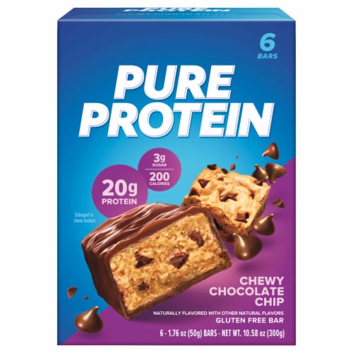 Pure Protein® Chewy Chocolate Chip Protein Bars 6 Count Perspective: front
