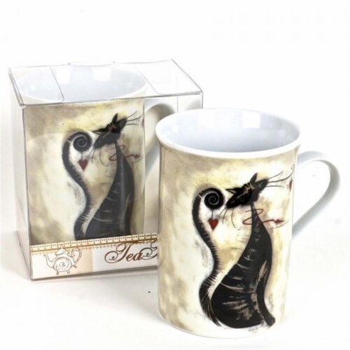 Porcelain Mug In Gift Box - Cat Tea Time Perspective: front