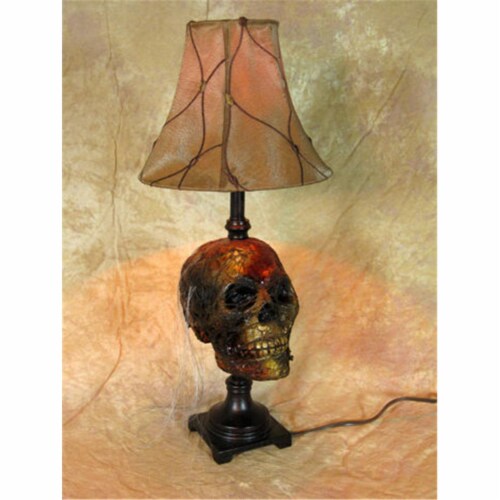 Corpse Head desk lamp with antique shade Perspective: front