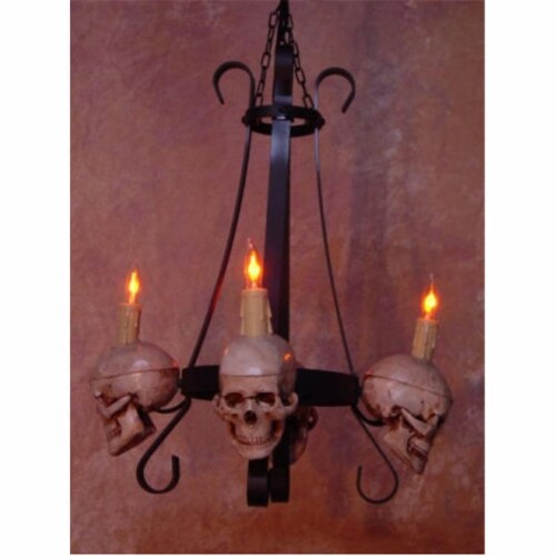 Chandelier Skull-Metal 4 Medium Skulls On Metal Frame Costume Perspective: front