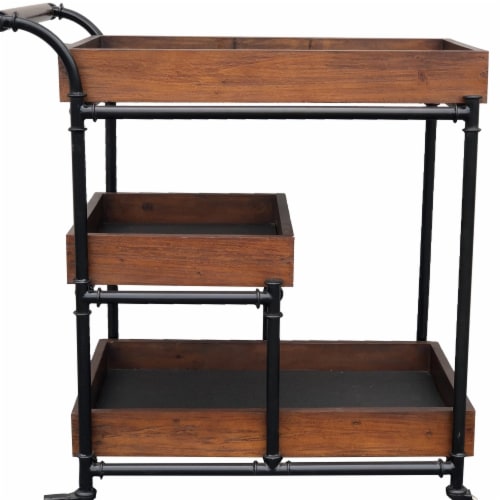 AFD Home 12018178 Industrial Design Wood Trolly Service Cart, Brown & Black Perspective: front