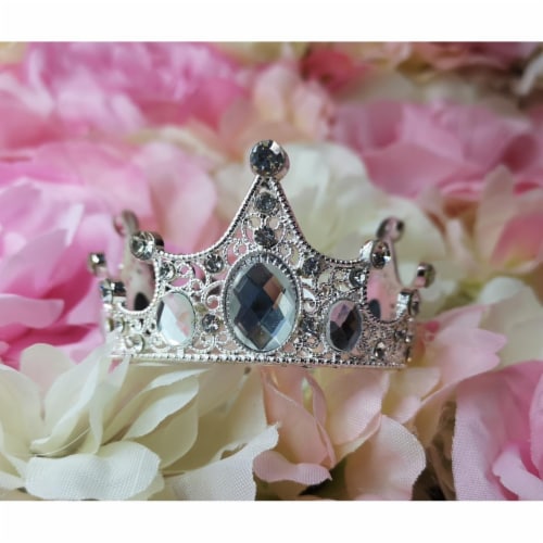 Tian Sweet 34005-SV 1.1 oz Small Rhinestone Crown Cake Topper - Silver Perspective: front