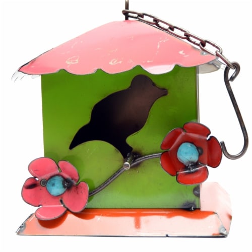 Rustic Arrow Green & Purple Hanging Birdhouse Perspective: front