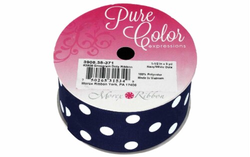 Morex Ribbon Grosgrain Dot 1.5 x 3yd Navy/Wht Perspective: front