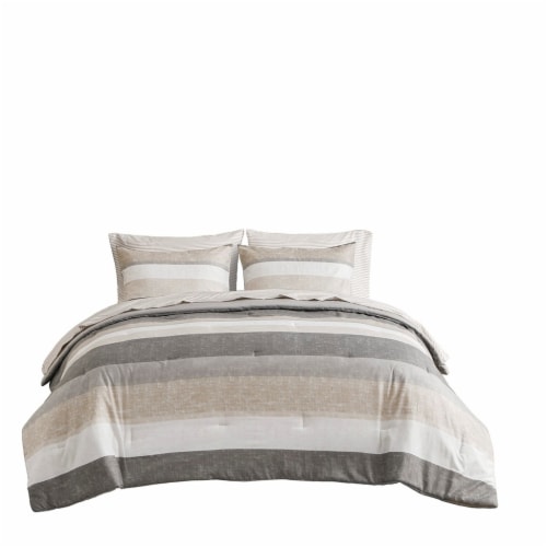 Gracie Mills Ware Striped Comforter Set With Bed Sheets Grace15243 Taupe/Grey Twin, Twin