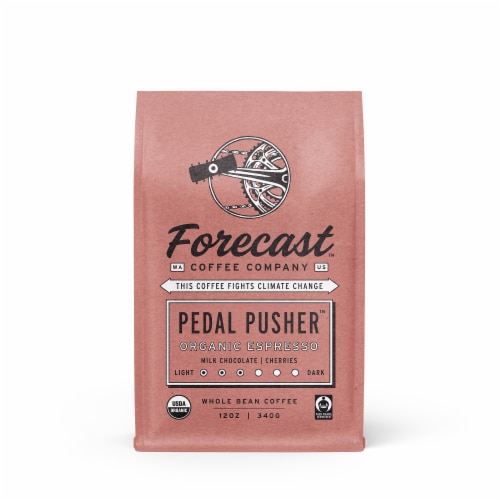 Forecast™ Pedal Pusher Milk Chocolate Cherries Medium Roast Organic Espresso Whole Bean Coffee Perspective: front
