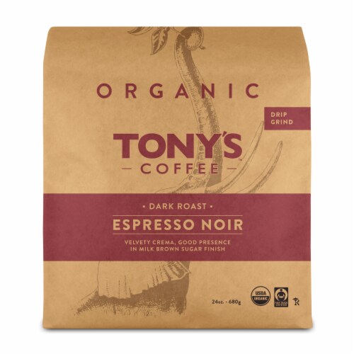Tony's Coffee Espresso Noir Dark Roast Whole Bean Coffee Perspective: front
