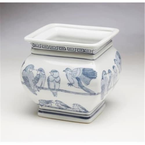 AA Importing 59835 Square Blue & White Planter Perspective: front