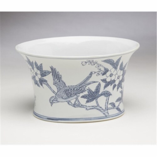 AA Importing 59847 Flower & Leaf Design Planter, Blue & White Perspective: front
