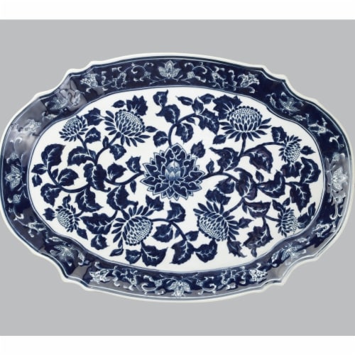 AA Importing 59713A 18 in. Platter, Blue & White Perspective: front