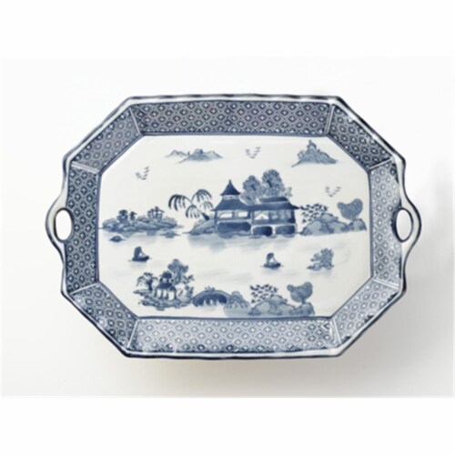 AA Importing 59716A 18 in. Platter, Blue & White Perspective: front