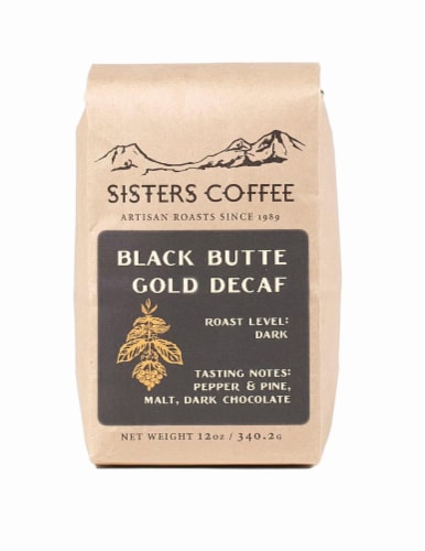 Sisters Decaf Black Butte Gold Dark Roast Coffee Perspective: front