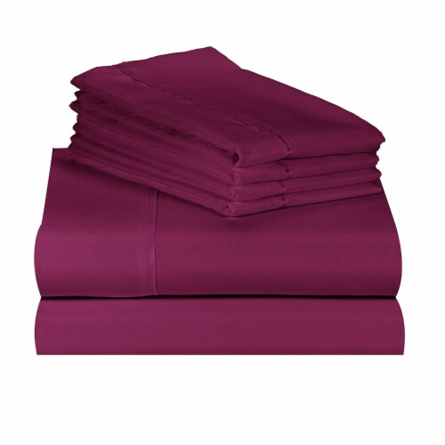 LuxClub Eggplant Queen 6 PC Rayon From Bamboo Solid Performance Sheet Set Perspective: front