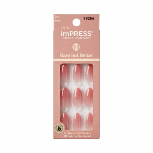 David'S Kiss Impress Bare But Better Medium Almond Gel Press-On Nails Glossy Light Pink, 30