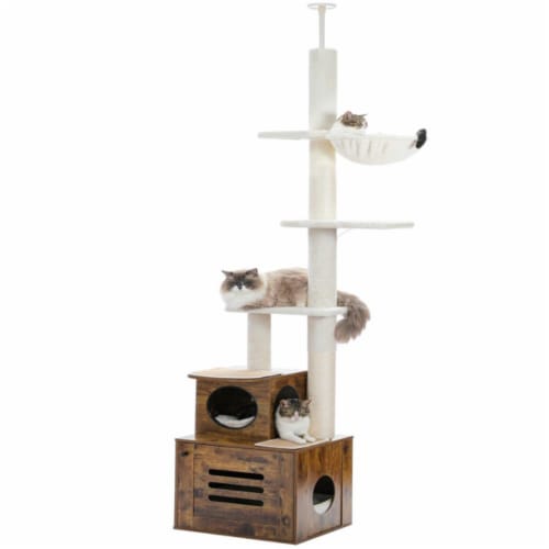 Inq Boutique - Cat Tree Floor Cat Tower 6 Tiers - Adjustable Height 90.6-110.2 - Brown Perspective: front