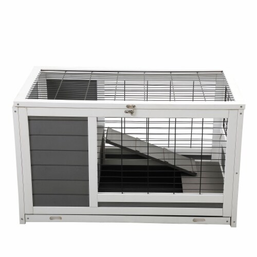 FX070 - Luxury 2-Storey Grey White Wooden Pet House Box - Comfy Cabin for Small Animals Perspective: front