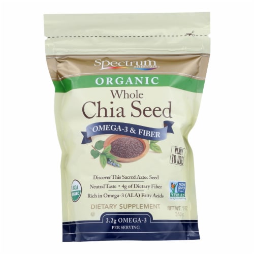 Spectrum Essentials Organic Chia Seeds - Omega-3 and Fiber - 12 oz. Perspective: front