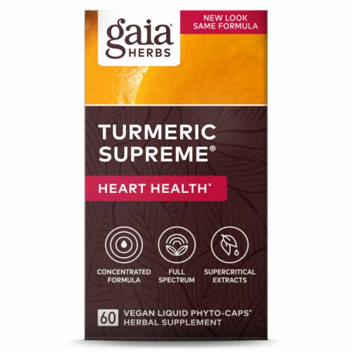 Gaia® Herbs Turmeric Supreme Heart Health Vegan Liquid Phyto-Caps Perspective: front