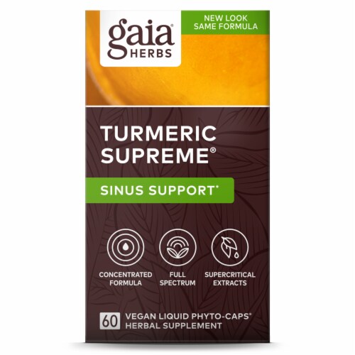 Gaia Herbs Turmeric Supreme Allergy Liquid Phyto-Caps Perspective: front