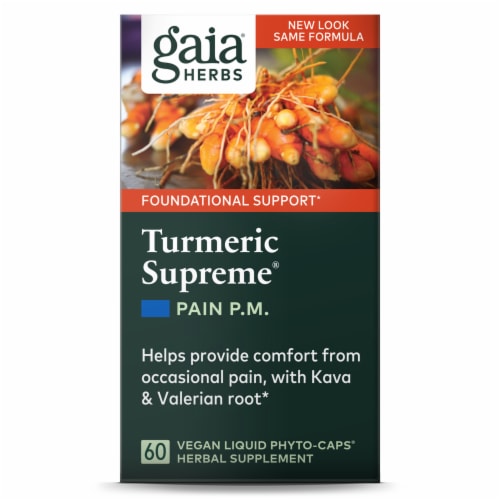Gaia Herbs Curcumin Synergy Turmeric Supreme Pain P.M. Dietary Supplement Perspective: front