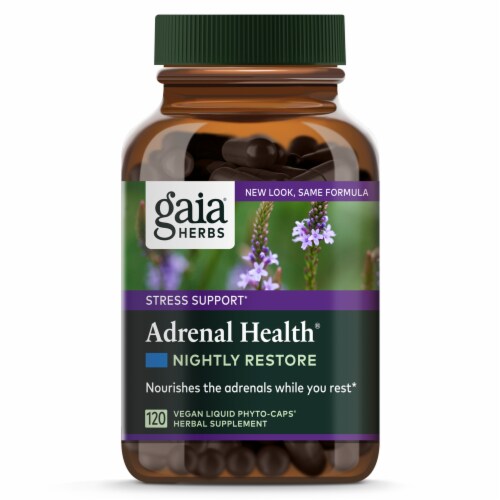 Gaia Herbs Adrenal Health Nightly Restore Vegan Capsules Perspective: front
