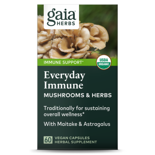 Gaia® Herbs Mushrooms & Herbs Everyday Immune Capsules Perspective: front