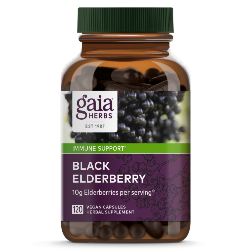Gaia Herbs Black Elderberry Liquid Phyto Capsules 10g Perspective: front
