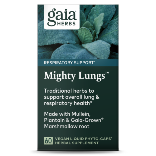 Gaia Herbs Mighty Lungs Respiratory Support Supplement Perspective: front