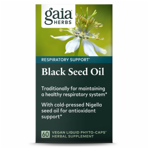 Gaia® Herbs Black Seed Oil Respiratory Support Supplement Perspective: front