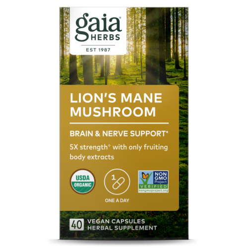 Gaia Herbs Lion's Mane Mushroom Brain and Nerve Support Supplements Perspective: front