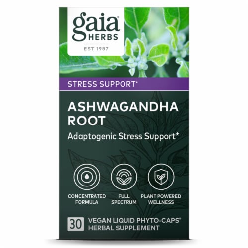 Gaia Herbs® Ashwagandha Root Vegan Liquid Phyto-Caps® Herbal Supplement Perspective: front