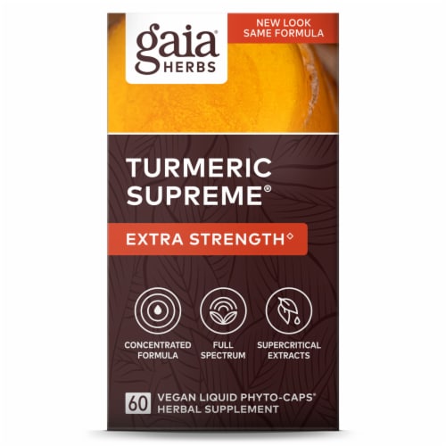 Gaia Herbs® Extra Strength Turmeric Supreme® Vegan Lquid Phyto-Caps® Herbal Supplement Perspective: front