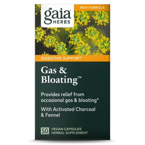 Gaia® Herbs Gas & Bloating Rapid Relief Capsules Perspective: front