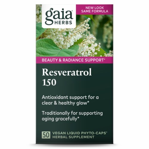 Gaia Herbs® Reseratrol 150 Vegan Herbal Supplement Perspective: front