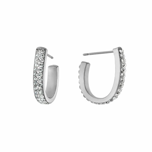 Elements Silver Plated Crystal Post Hoop Earrings Perspective: front