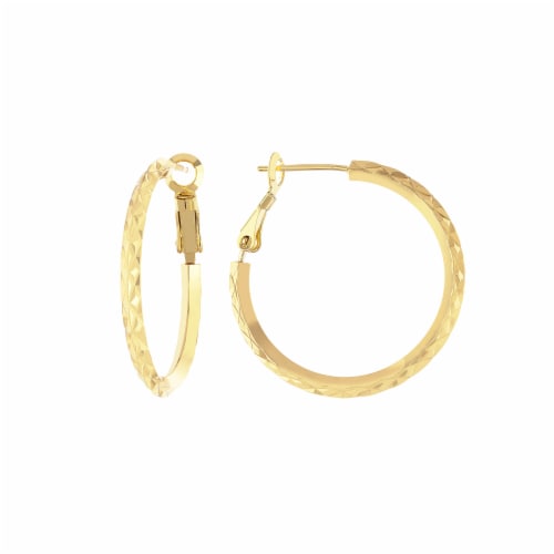 Elements 14K Gold Over Brass 30mm Diamond Cut Hoop Earrings Perspective: front