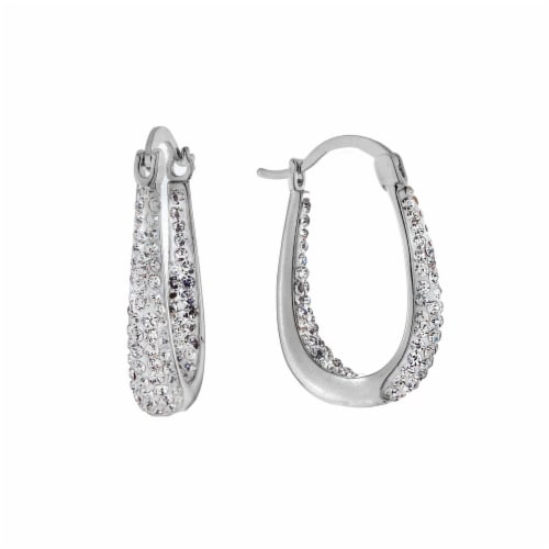 Elements Silver Plated Boxed Crystal Click-Top Hoop Earrings Perspective: front