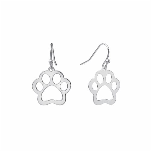 Elements Silver Plated Paw Print Drop Earrings Perspective: front