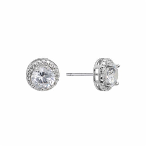 Elements Silver Plated Halo Stud Earrings Perspective: front