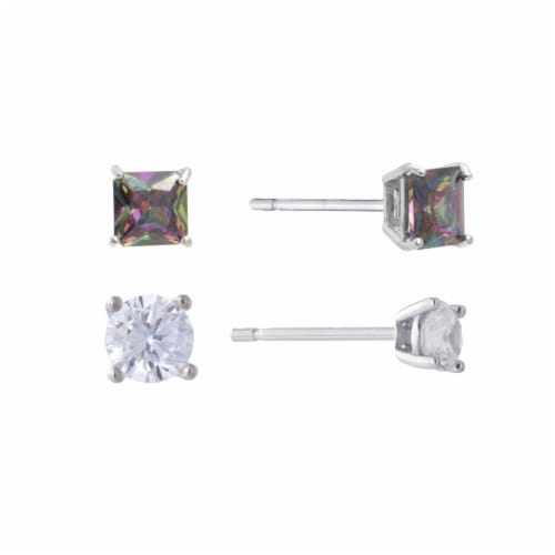 Elements Silver Plated 5mm/6mm Cubic Zirconia Duo Earring Set Perspective: front