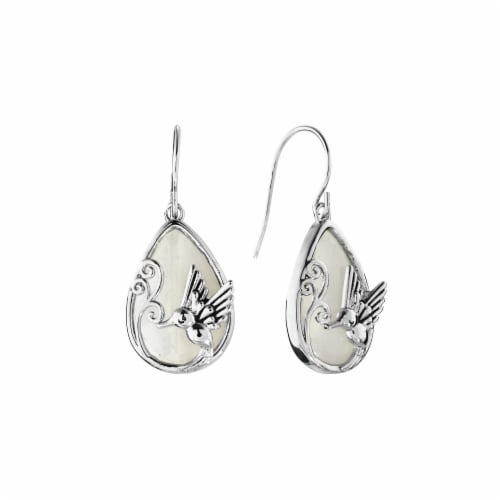 Elements Silver Plated Opalite Hummingbird Drop Earrings Perspective: front