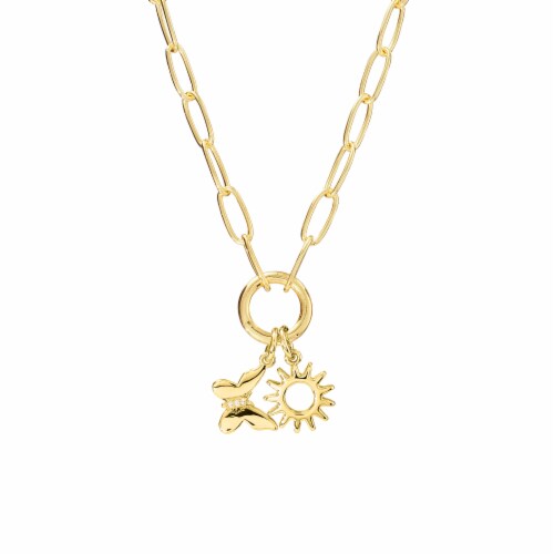 Elements Gold Over Silver Sun & Butterfly Charm Necklace Perspective: front