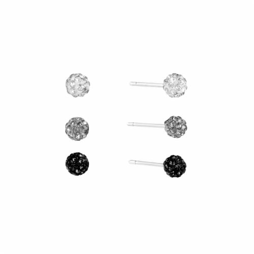 Elements Silver Plated 4mm Crystal 3-Piece Stud Earrings Perspective: front