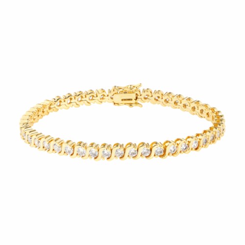 Elements 14K Gold Over Brass 7.25 Inch Cubic Zirconia Tennis Bracelet Perspective: front