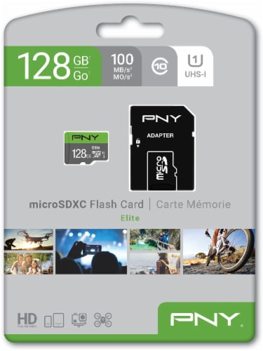 PNY Elite MicroSDXC Memory Card with Adapter - Gray/Green Perspective: front